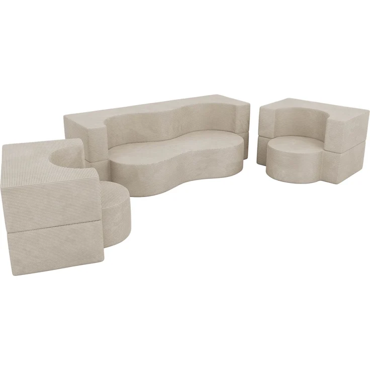 Polstermöbel-Set SANOA, Sofa mit 2 Sesseln, Schlaffunktion, Ausklappbares Sofa, 3-teiliges, Schaumstoffkern - Beige Schmaler Cord – Bild 9