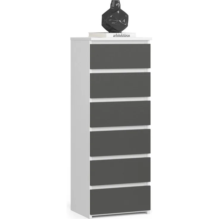 Home Collective Kommode 40 cm breit Holz Highboard Sideboard für Flur Schlafzimmer Wohnzimmer (Mehrzweckschrank Schrank schmal Kommode Schlafzimmer mit Schubladen), Kinderzimmer Organizer, 109 cm hoch mit 6 Schubladen weiß-graphit