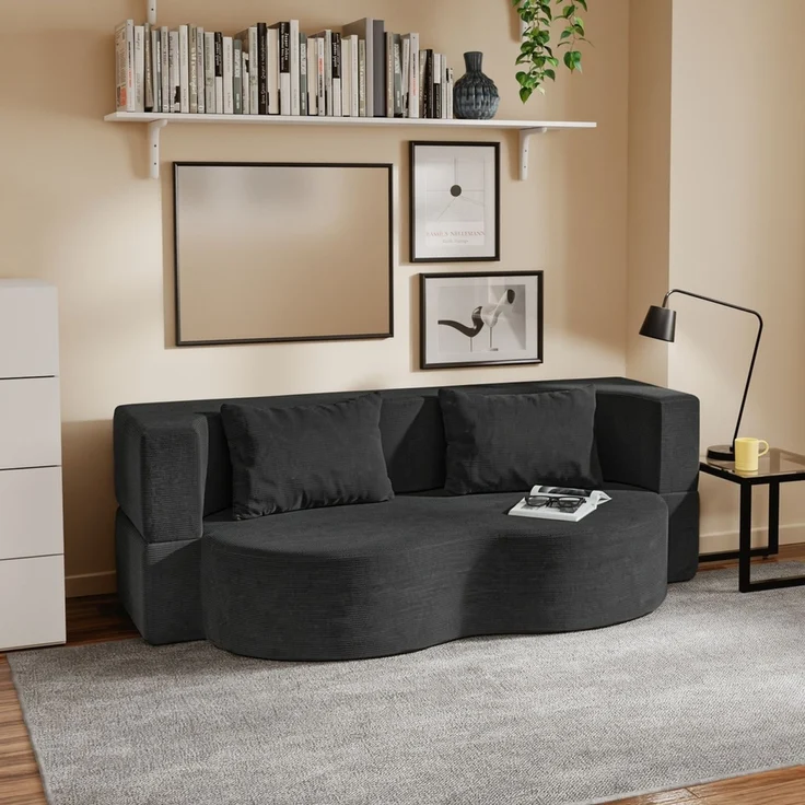 SoBuy FST101-SCH Schlafcouch, Wohnlandschaft, Ausziehcouch, Textile, Schwarz, 177 x 32 x 107 cm – Bild 2