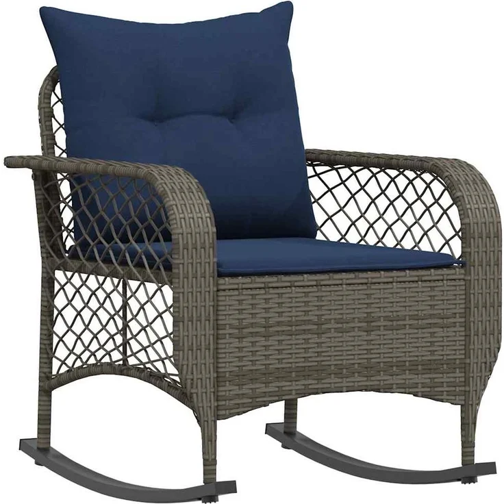 vidaXL Garten-Schaukelstuhl mit Kissen Grau Poly Rattan 4104200 – Bild 1