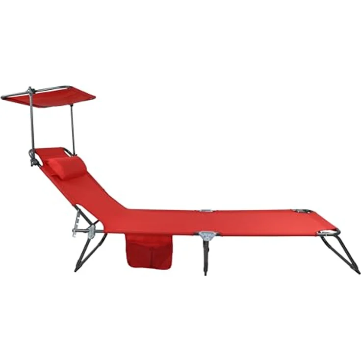 VCM Sonnenliege klappbar Bindox L, Maße ca. 185 x 24 x 55 cm, leicht und kompakt, mit verstellbarem Sonnendach in Rot und Anthrazit – Bild 4