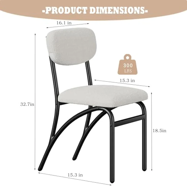 GarveeHome 2er-Set Esszimmerstuhl Aus Fleece, Stuhl Mit Metallgestell, Küchenstuhl Mit Abnehmbarer Und Waschbarer Rückenlehne, Für Esszimmer Und Wohnzimmer, 41 x 39 x 83 cm – Bild 3