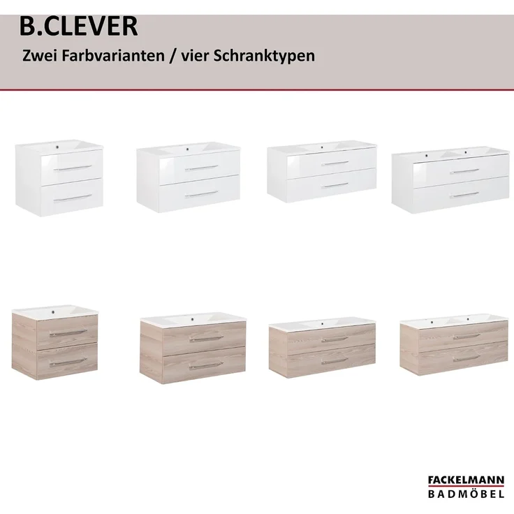 FACKELMANN B.CLEVER Waschbecken mit Unterschrank 120 cm breit, Braun hell, Waschbecken Gussmarmor Weiß – Bild 6