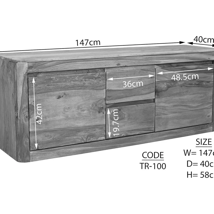Massivmoebel24 TV-Board (TV-Board Sheesham 147 x 40 x 58 smoked cherry gebeizt TORONTO #100) – Bild 7