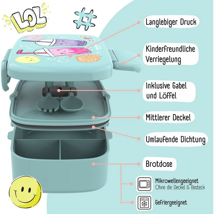 BEARFOOT Lunchbox Brotdose Kinder mit Fächern, auslaufsicher - BubbleTea, mint, Kindergarten und Schule - Mädchen und Jungen, Vesperbox, Snackbox – Bild 4