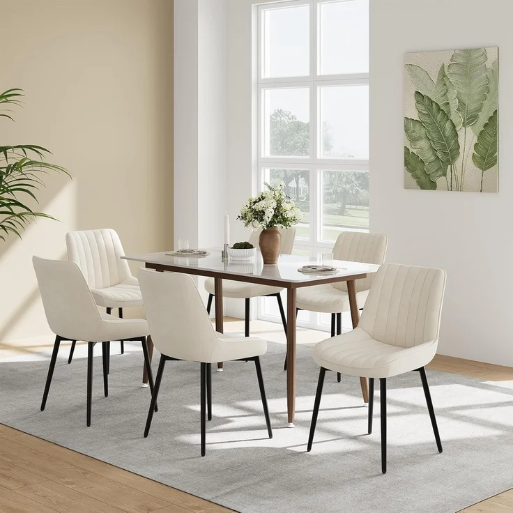COLAMY Samt Esszimmerstühle 4er Set – Gepolsterte Stühle für Esszimmer & Küche mit Metallbeinen, Dickem Sitzpolster & Rutschfesten Füßen, Beige – Bild 8