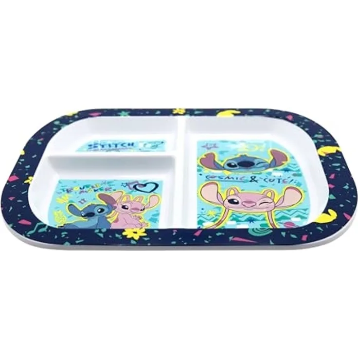 Storline Frühstücksteller Lilo & Stitch rechteckig Teller mit 3 Fächern, Mikrowellengeeignet