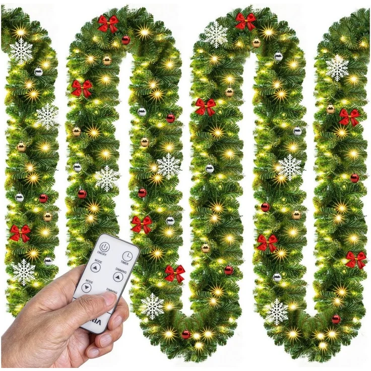 Kunstgirlande, Casaria, Höhe 28 cm, Weihnachtsgirlande geschmückt mit Fernbedienung 5m 80 LED Warmweiß – Bild 5