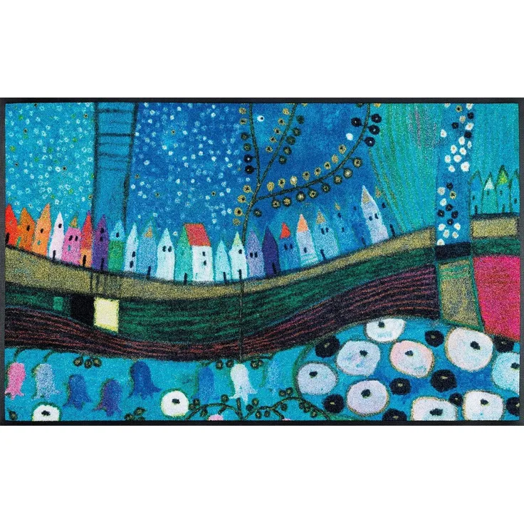 wash+dry by Kleen-Tex Fußmatte wash+dry Schmutzfangmatte Stadt in Blau - 40 x 60 cm, Höhe: 0 mm