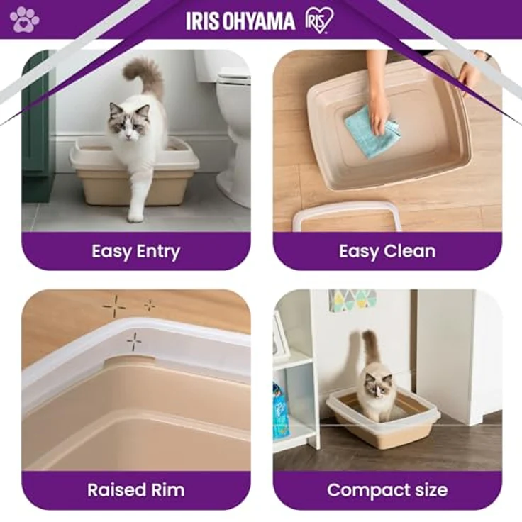 Iris Ohyama Katzenklo, klein, bis 7 kg, Grau, offen, ohne Deckel, Katzentoilette, Abnehmbarer Rand, Für große Katzen, Kätzchen, BPA-frei, Cat Litter Box, CLH-12S – Bild 3
