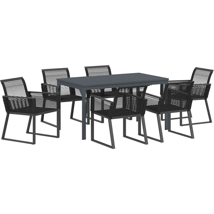 vidaXL Garten Essgruppe 7 pcs Schwarz Poly-Rattan 3378820 – Bild 1