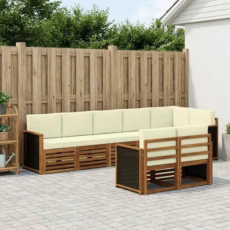 vidaXL Outdoor-Sofagarnitur 7 stk. 8-Sitzer Natur und Creme 3384491 – Bild 1