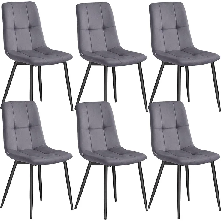 Küchenstühle gepolstert, Esszimmerstühle Samt, moderner Sessel mit verstellbaren Füßen, für Wohnzimmer, 6er Set, grau
