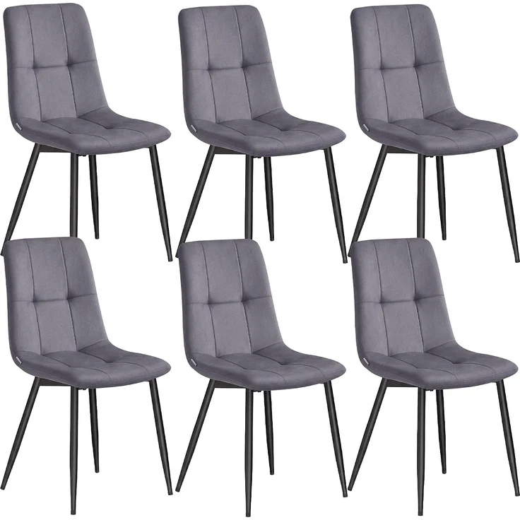 Küchenstühle gepolstert, Esszimmerstühle Samt, moderner Sessel mit verstellbaren Füßen, für Wohnzimmer, 6er Set, grau – Bild 1