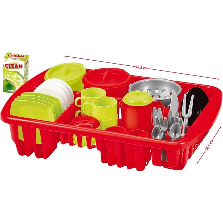 Geschirrset mit Abtropf-Gitterkorb (Rot)