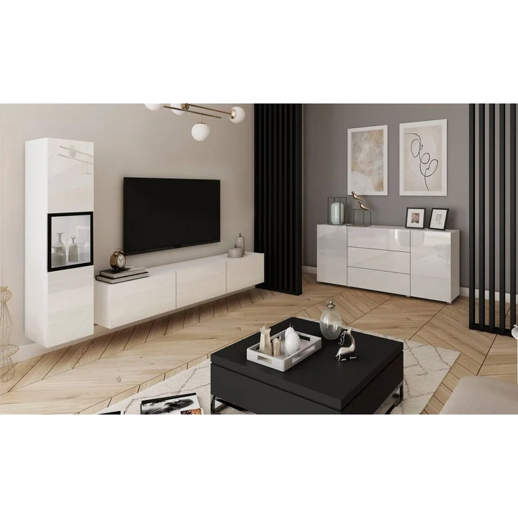 INOSIGN Wohnwand BERLIN I, (Komplett-Set, 2-St), moderne grifflose Mediawand Breite 220 cm, Vitrine mit Verglasung – Bild 4