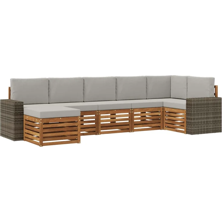 vidaXL Outdoor-Sofagarnitur 7 stk. 6-Sitzer Natur und Hellgrau 3384637 – Bild 2