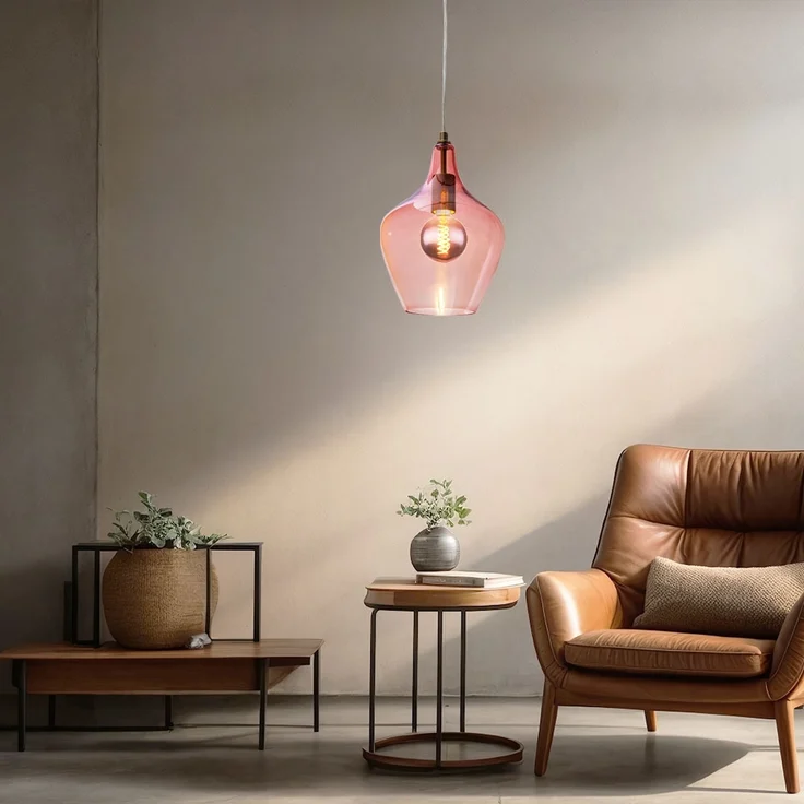 Hängeleuchte, silber, Glas pink , H 150 cm – Bild 5