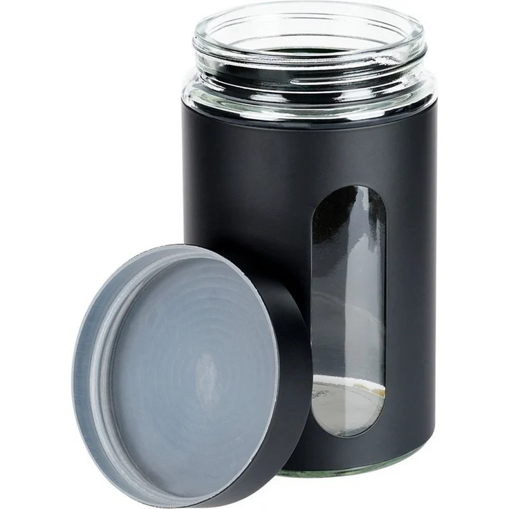 Vilde Vorratsglas mit Deckel 1L rund mit schwarzem Kunststoffmantel, Glas, Kunststoff, mit Schraubverschluss, luftdicht, mit Sichtfenster, 10 cm Ø – Bild 3