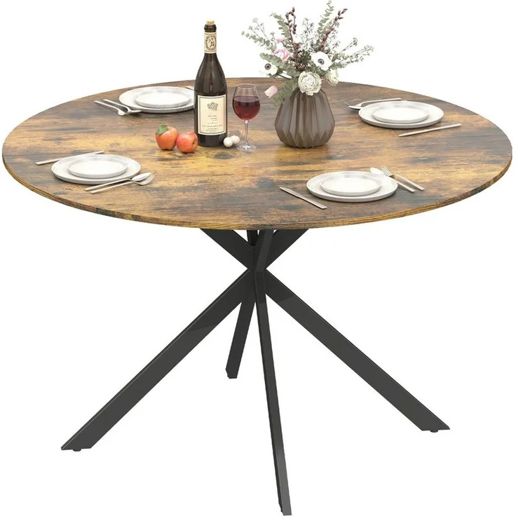 HOMCOM Esstisch Küchentisch im Industriestil mit Stahlbeinen für 4 Personen (für Esszimmer, Küche, Wohnzimmer, 1-St, rund, 120 x 120 x 75 cm), Rustikal-Braun – Bild 2