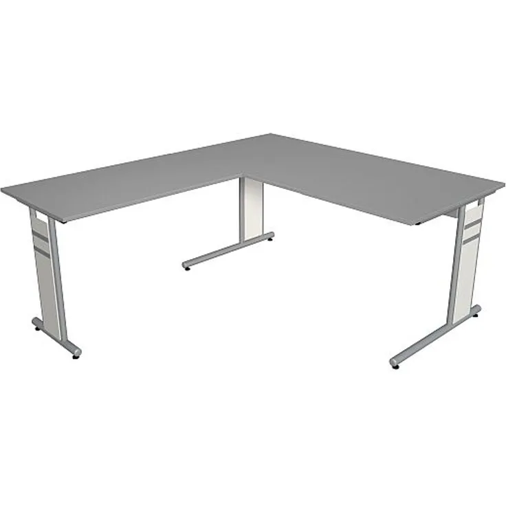Kerkmann Schreibtisch 4090 Form 4 160x80 x68-82 cm mit Anbautisch 100x60 cm und C-Fuß-Gestell grafit