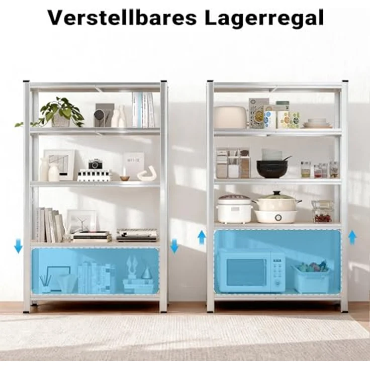 Wiltec Schwerlastregal 120 x 40 x 180 cm, Gesamtlast 875kg, Steckregal verzinkt aus Stahl, Lastenregal mit 5 Ablagen, Werkstattregal – Bild 7