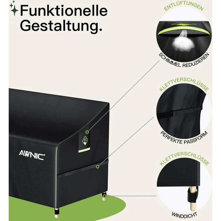 Awnic Bank Abdeckung Schutzhülle für Gartenbank 3 Sitzer Reißfest Wasserdicht Anti-UV (reißfestes Oxfordgewebe, 2-Sitzer Bank 420D) – Bild 5