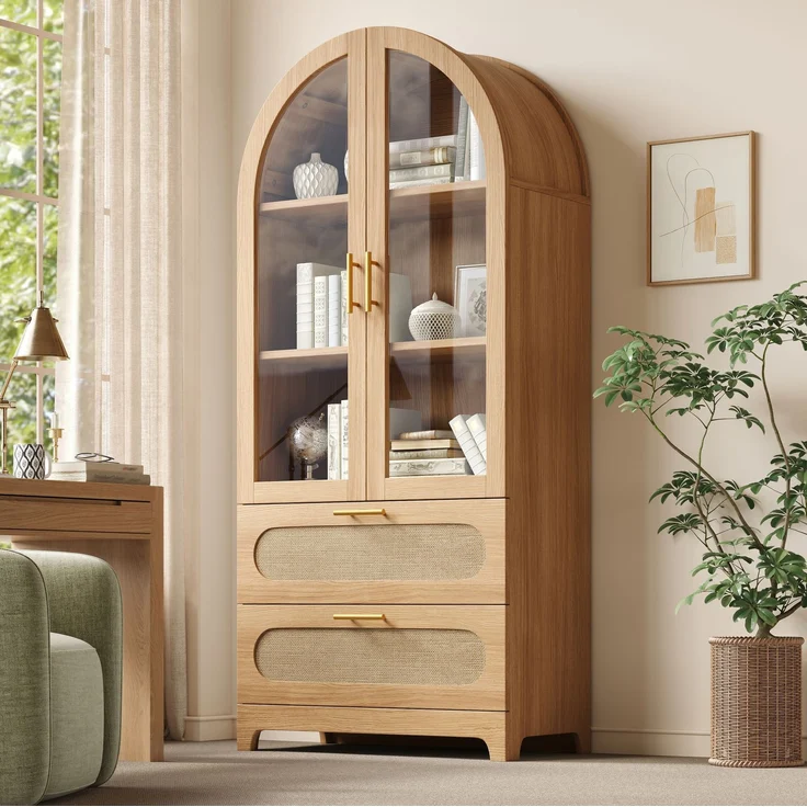 Vitrine 80x40x175 cm mit Glastüren, 3 verstellbaren Einlegeböden und 2 Schubladen – Bild 2