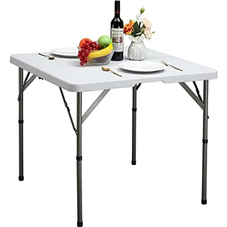 HollyHOME Klapptisch Quadratisch 87cm Campingtisch Klappbar Tisch Wetterfest Gartentisch Balkontisch Tragbarer Klapptisch Esstisch für Küche BBQ Catering Party, Weiß – Bild 2