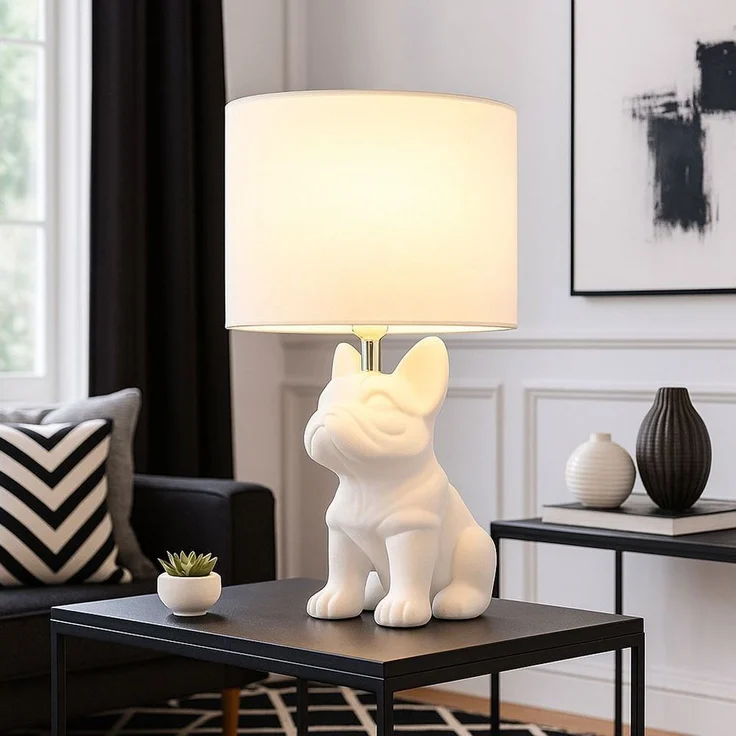 GLOBO LIGHTING LED Tischleuchte, Leuchtmittel inklusive, Warmweiß, Tischlampe Tischleuchte LED Keramik Hund Textil Leselampe weiß H 40 cm – Bild 2
