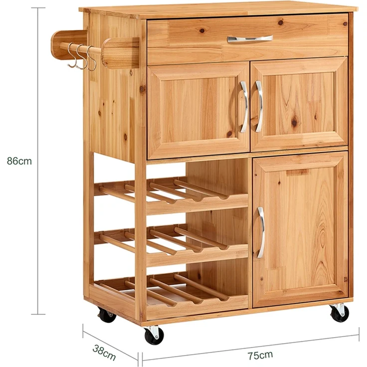SoBuy FKW45-N Küchenwagen, Massivholz, Lackiert, Hellbraun, 75 x 86 x 38 cm – Bild 3