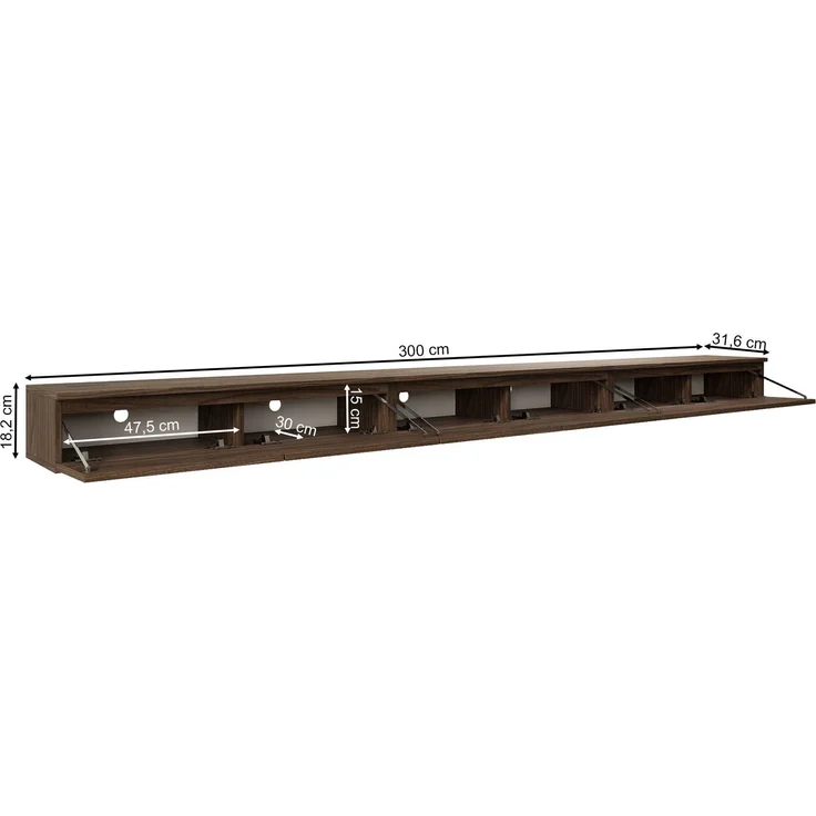 Selsey 'Bemmi Slim' - TV-Hängeboard 4-türig, Holzoptik Walnuss Wisconsin, 300 cm – Bild 5