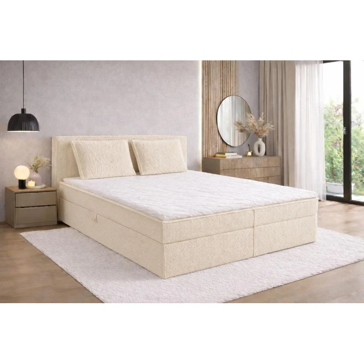 KRISAN MÖBEL Kontinentallbett ASTI Stoff POSO-Cord in Beige 180 × 200 x 106 cm Bett mit Bettkasten und Topper inklusiv – Bild 3