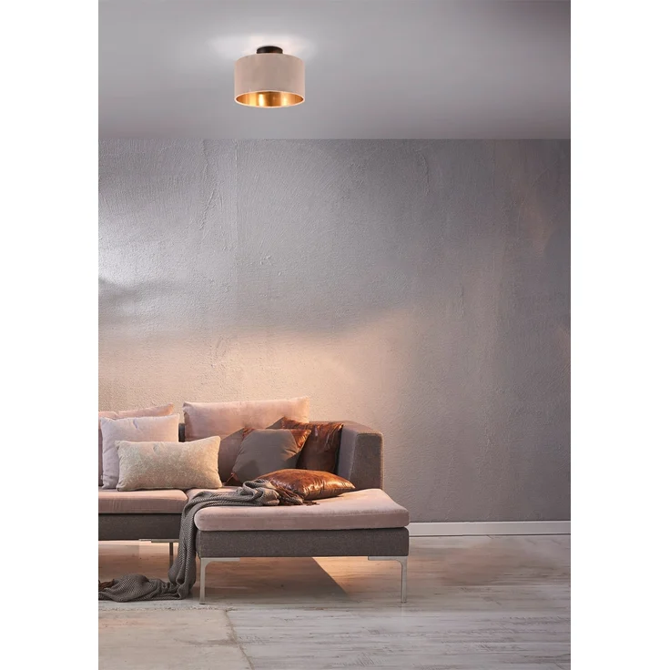 Trio Leuchten Deckenleuchte Julieta 619000244, Metall Schwarz matt, Schirm Samt Beige/goldfarbig, exkl. 2x E14 – Bild 6
