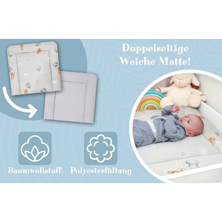 Wickelauflage Wickelunterlage aus Baumwolle 75x72 cm - Weich und waschbar Wickelunterlage für Babys Wickelmatte aus Stoff für Wickeltisch Wickelkommode oder Waschmaschine 75x72 Teddybären – Bild 5