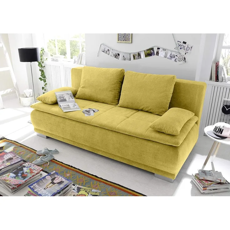 Couch Sofa Zweisitzer LUIGI Schlafcouch Schlafsofa ausziehbar senf gelb 208cm