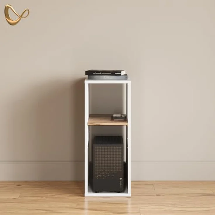 Livinity® PC-Schrank Lorena, Weiß/Goldkraft Eiche, 28.5 x 72 cm mit 2 Fächern (1 St) – Bild 7