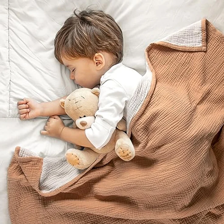 Lulu moon Musselin-Babydecke – Baumwoll-Steppdecken für Kleinkinder – wendbare Kinderbettdecke für Babys Jungen und Mädchen, 120x120 cm(Karamellfarben) – Bild 3