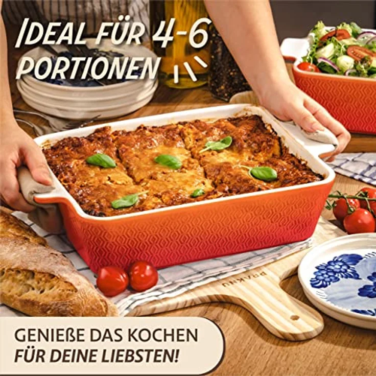 Praknu Auflaufform Auflaufform Groß aus Keramik - Extra Hoher Rand - Für Lasagne, – Für, Porzellan - Keramik, (1-St), Für 4 Personen Lasagne, Tiramisu & Auflauf - Hoher Rand - Rechteckig – Bild 3