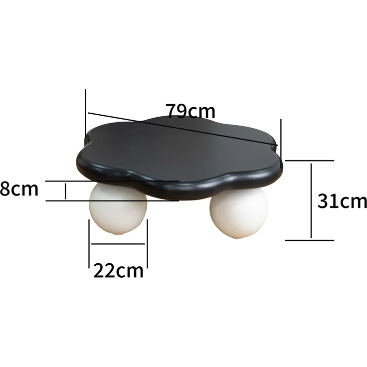 DESVIAE Couchtisch in Wolkenform mit runden Beinen Ø80x35 cm MDF Kunststoff Schwarz Weiß – Bild 7