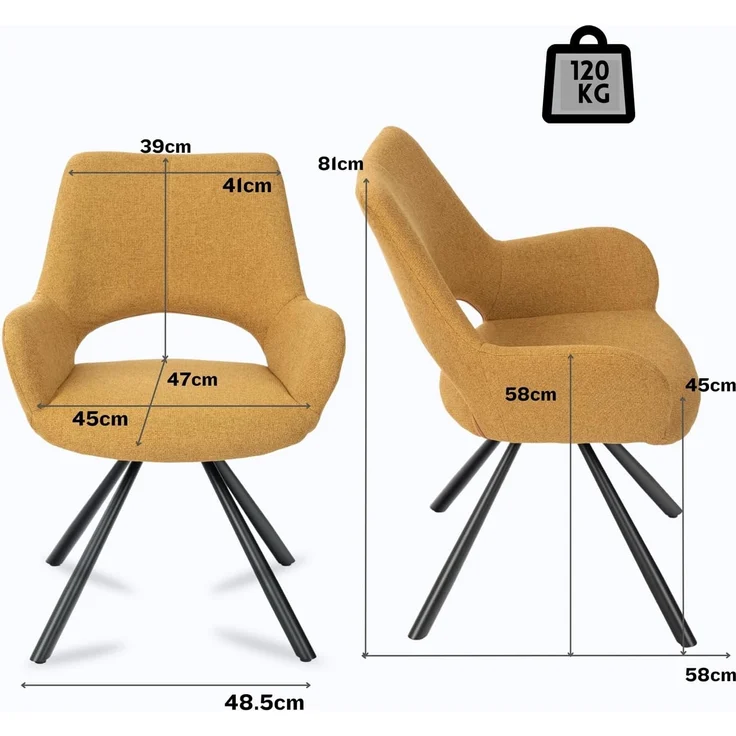 MEUBLE COSY Esszimmerstühle 4er Set Küchenstuhl Polsterstuhl mit Armlehne Sessel Sitzfläche aus Stoff Metallbeine, Bunt, 58.5 x 59 x 81 cm – Bild 3