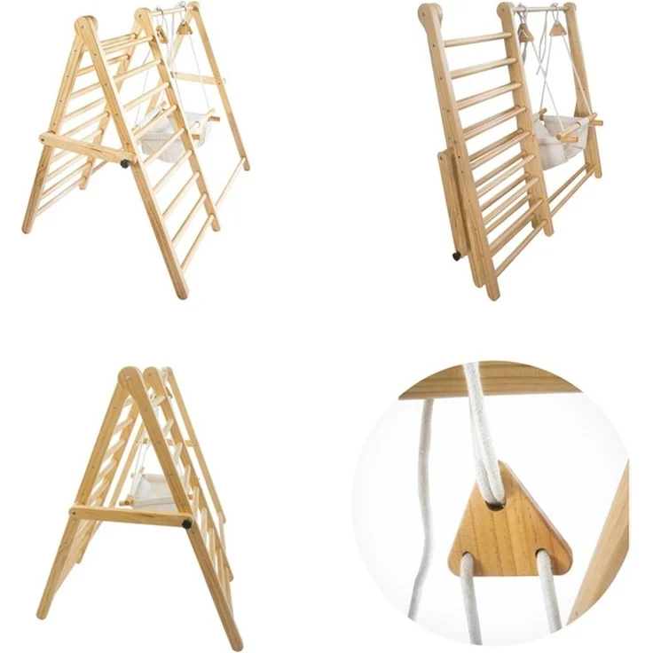 Chipolino Holz-Klettergerüst 2 in 1 höhenverstellbare Schaukel, zusammenklappbar braun – Bild 4