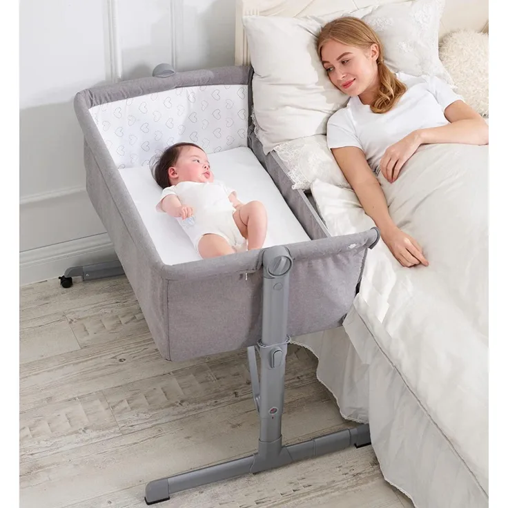 Babify - Mini-Kinderbett, verstellbar, verschiedene Höhen, inkl. Matratze, Grau