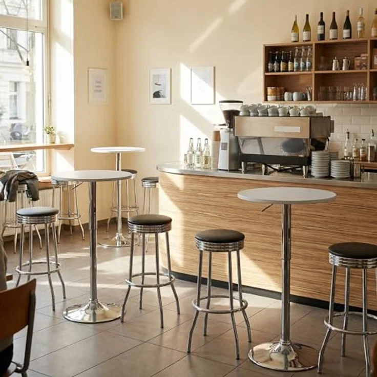 Brigros WeHome - Bartisch, hoher Couchtisch, höhenverstellbarer Couchtisch, quadratischer oder runder Tisch, Küchentisch erhältlich (Grau, rund) – Bild 3