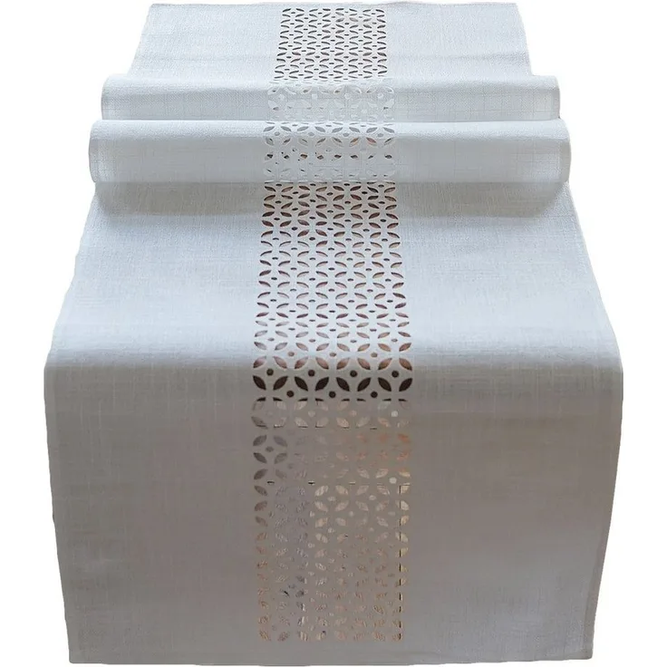 matches21 HOME & HOBBY Tischdecke Tischläufer Durchbrochene Ornamente wollweiß 40x140 cm (1-tlg)