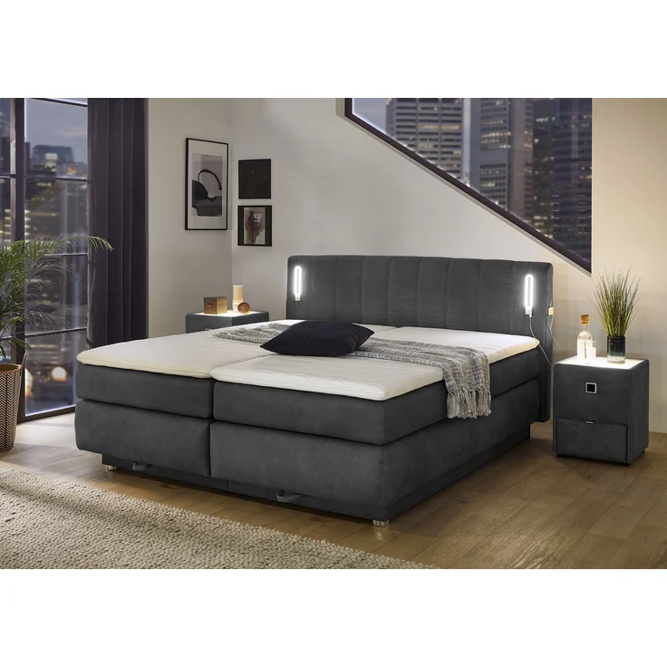Jockenhöfer 'Kati' Boxspringbett, 180x200 cm, Mikrofaser Dunkelgrau – Bild 3