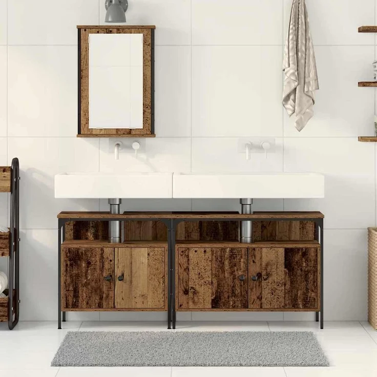 vidaXL Badezimmer Waschbeckenmöbel mit Regal 3 pcs Braun Holzwerkstoff 3332550 – Bild 3