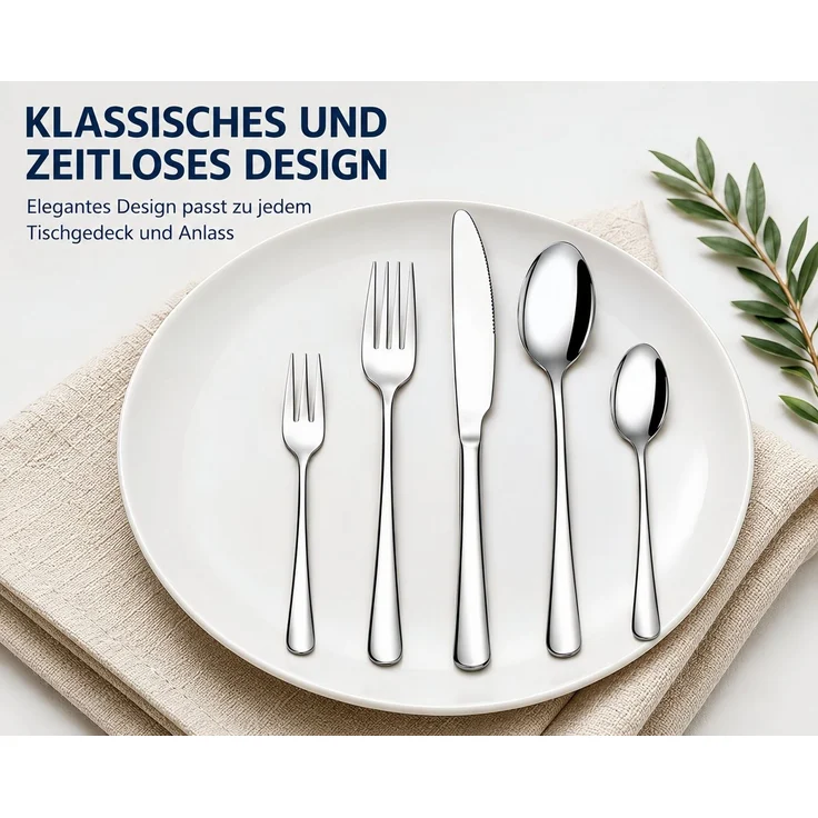 ibettertec Besteck-Set 30-teiliges Edelstahl Besteckset Spülmaschinenfest, 36 Personen, Modern Silber für 6 Personen – Bild 3