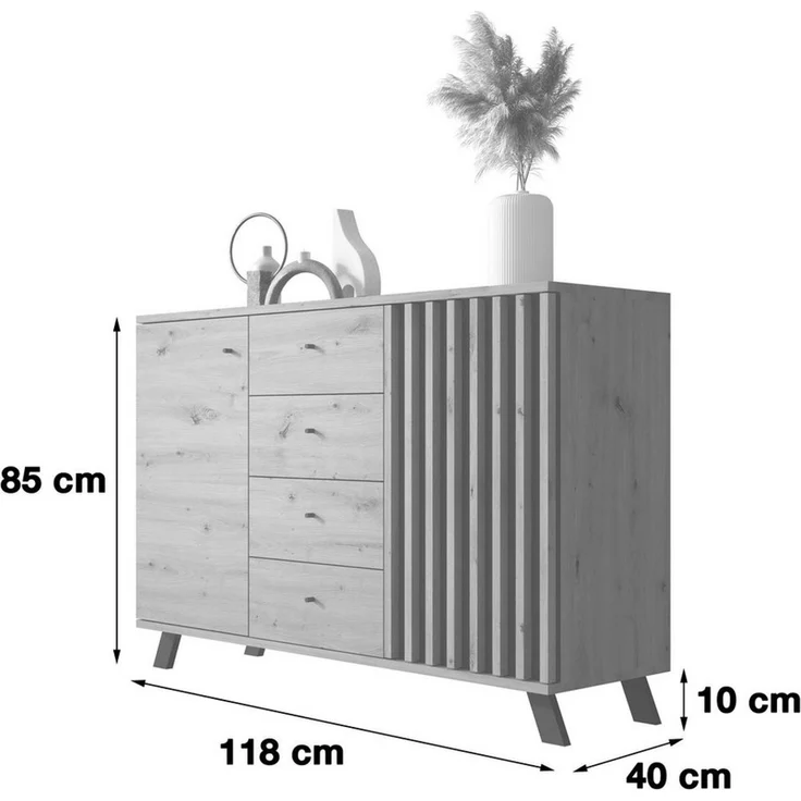 Newroom Sideboard Barea, Wildeiche Sideboard Modern Wandpaneel Vintage Highboard Anrichte – Bild 3