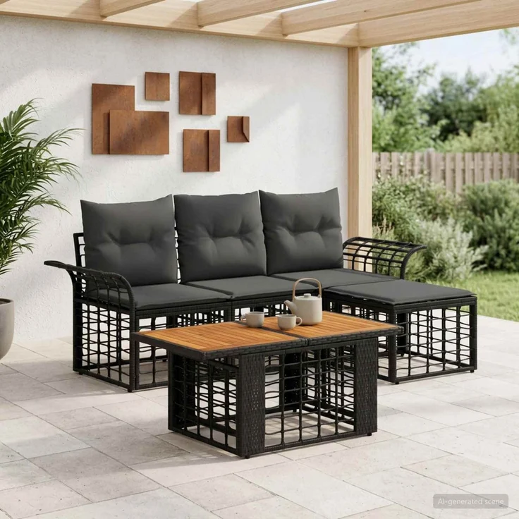 vidaXL Gartensofa-set 5 stk. Schwarz und Dunkelgrau Poly-Rattan 3437971 – Bild 1